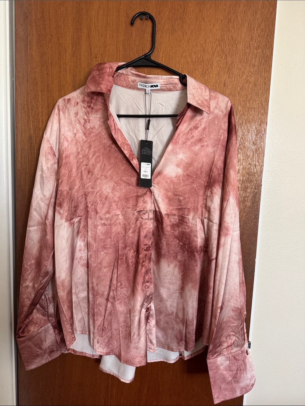 Fashion Nova Men's Rose Rust Tie-Dye Button Down Shirt